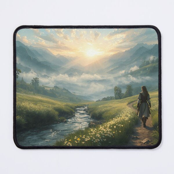 Item preview, Wanderer's Dawn — Medieval Traveler Fantasy Landscape Art designed and sold by middelight-luna.