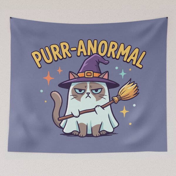 Item preview, Purr-Anormal! Grumpy Witch Cat Ghost Halloween designed and sold by Amir Faysal.