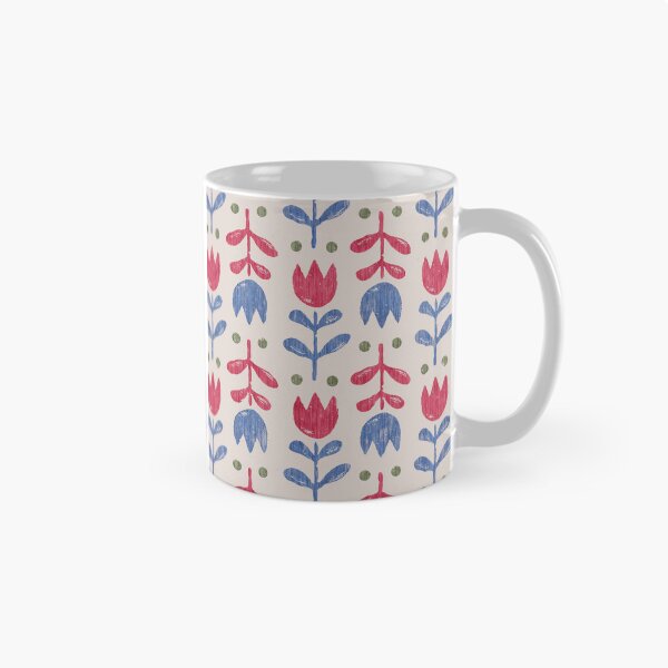 Item preview, Scandinavian Folk Tulip Pattern Red Blue Vintage Floral designed and sold by Zaya_art.