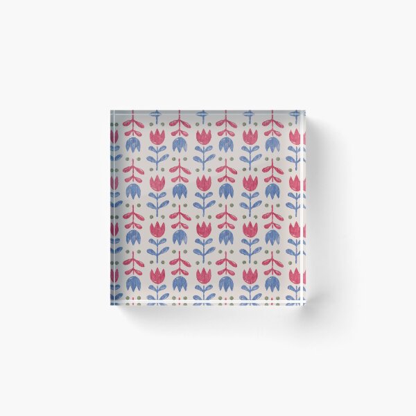 Item preview, Scandinavian Folk Tulip Pattern Red Blue Vintage Floral designed and sold by Zaya_art.