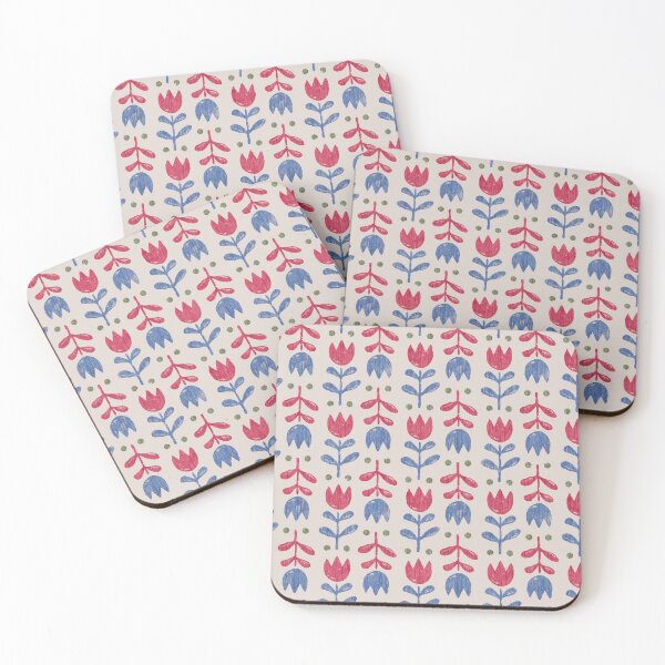 Item preview, Scandinavian Folk Tulip Pattern Red Blue Vintage Floral designed and sold by Zaya_art.