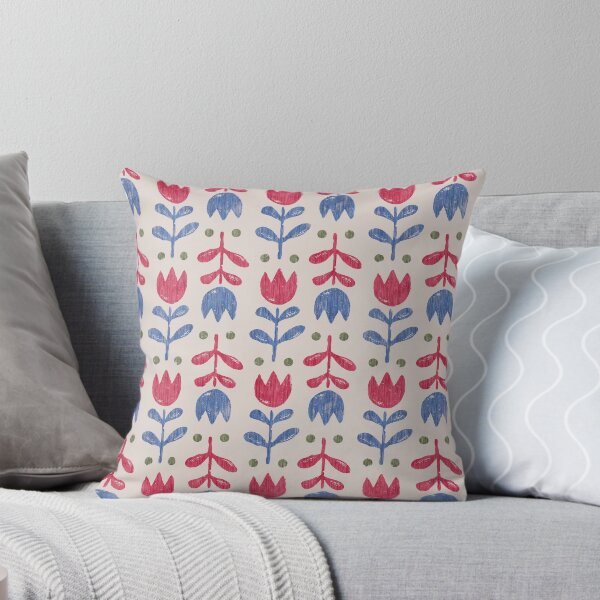 Item preview, Scandinavian Folk Tulip Pattern Red Blue Vintage Floral designed and sold by Zaya_art.
