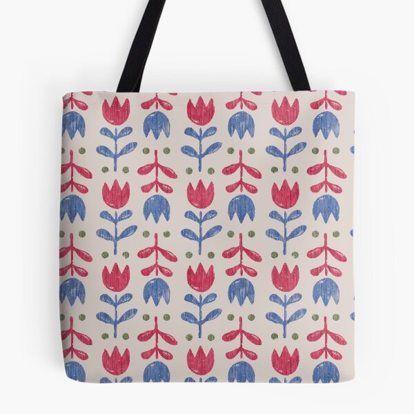 Item preview, Scandinavian Folk Tulip Pattern Red Blue Vintage Floral designed and sold by Zaya_art.