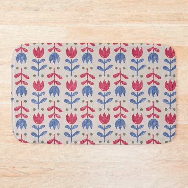 Item preview, Scandinavian Folk Tulip Pattern Red Blue Vintage Floral designed and sold by Zaya_art.