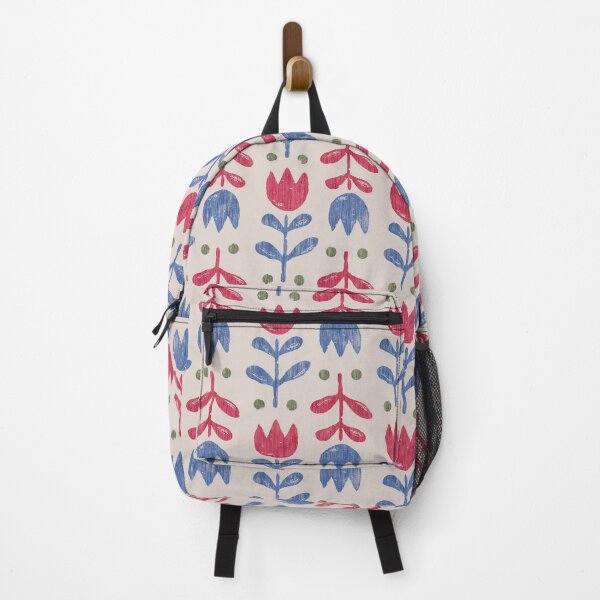 Item preview, Scandinavian Folk Tulip Pattern Red Blue Vintage Floral designed and sold by Zaya_art.