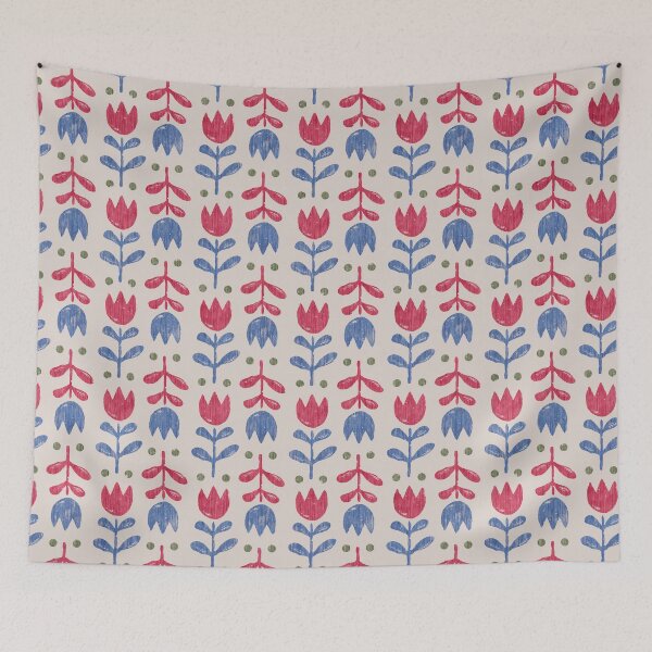 Item preview, Scandinavian Folk Tulip Pattern Red Blue Vintage Floral designed and sold by Zaya_art.