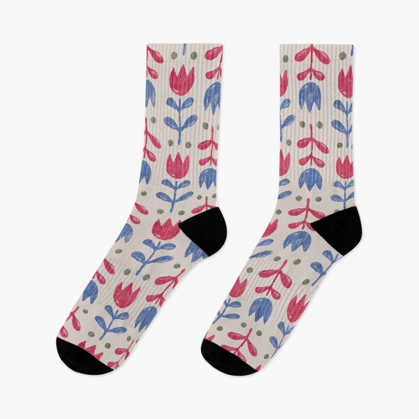 Item preview, Scandinavian Folk Tulip Pattern Red Blue Vintage Floral designed and sold by Zaya_art.