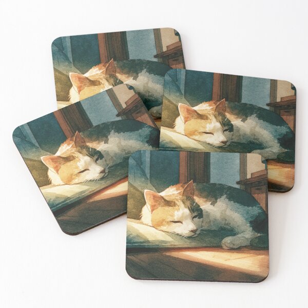 Item preview, One Sleepy White Cat Curled Up Comfortably, Soft Cozy Pastel Art designed and sold by Drissakembili.