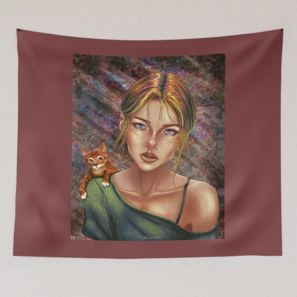 Item preview, Beautiful girl with an orange cat on her shoulder designed and sold by Witseart.