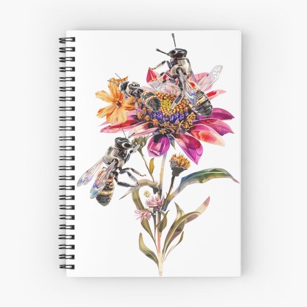 Item preview, Robot Bees Pollinating Flower - Eco Tech & Nature Art designed and sold by STATIC SOUL.