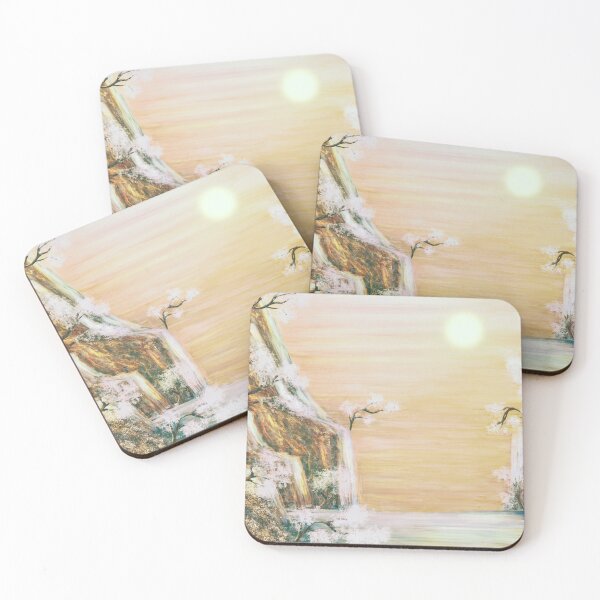 Item preview, Mountain waterfall, river, orange sky designed and sold by Witseart.