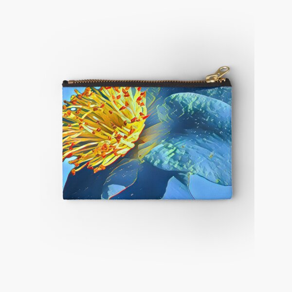 Item preview, Moody Electric Blue and Gold Camellia Flower Digital Painting designed and sold by BalkanBloom.