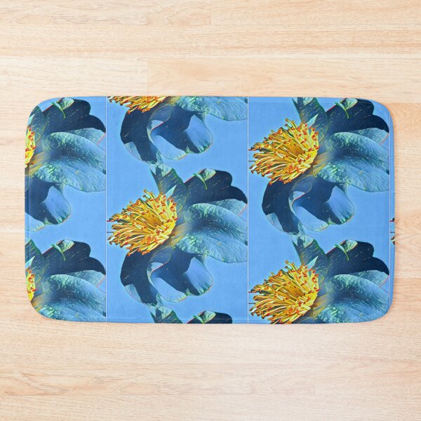 Item preview, Moody Electric Blue and Gold Camellia Flower Digital Painting designed and sold by BalkanBloom.