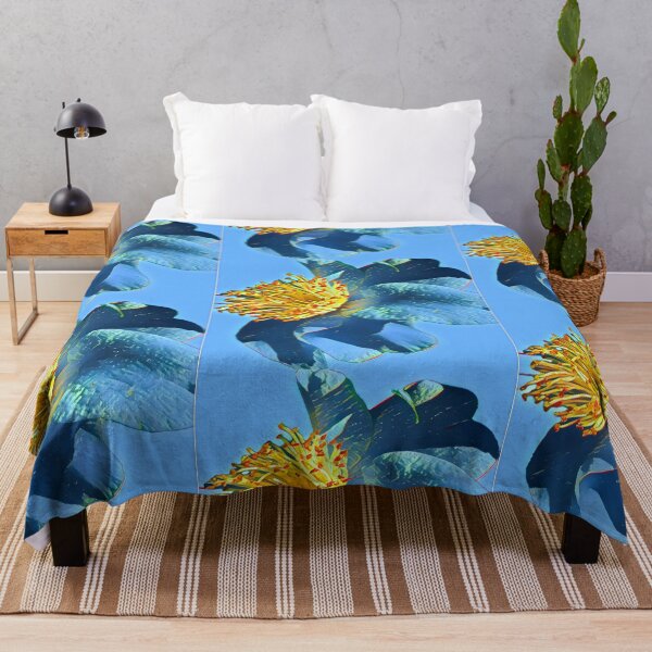 Item preview, Moody Electric Blue and Gold Camellia Flower Digital Painting designed and sold by BalkanBloom.