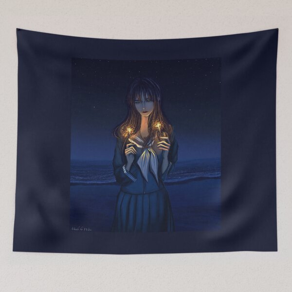 Item preview, Beautiful girl holding small fireworks in her hands at the beach designed and sold by Witseart.