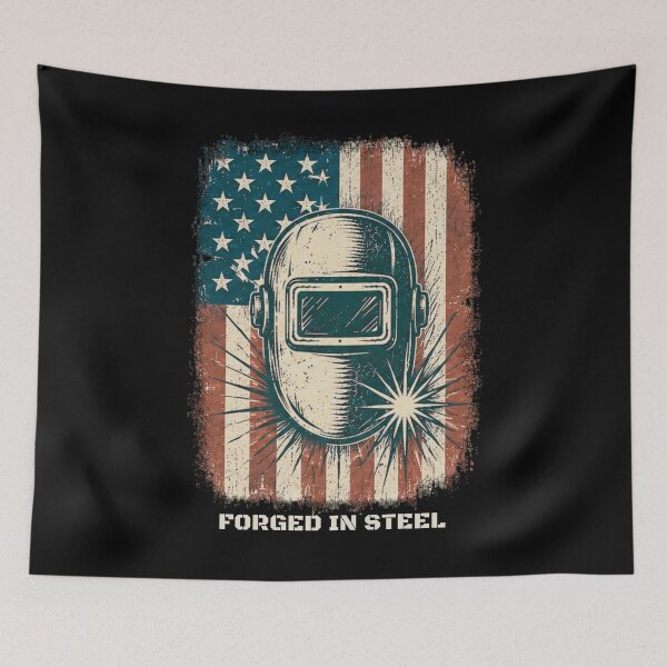 Item preview, Forged in Steel – Vintage American Welder USA Flag Design designed and sold by RusticMeadow.
