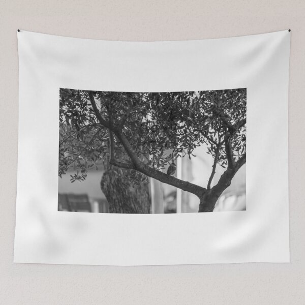 Item preview, Small Bird Perched On Tree Branch In Quiet Black And White Urban Garden designed and sold by Nmallia.