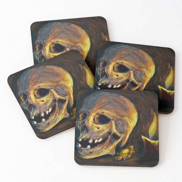 Item preview, Creepy skull in a dark place with a candle and coins designed and sold by Witseart.