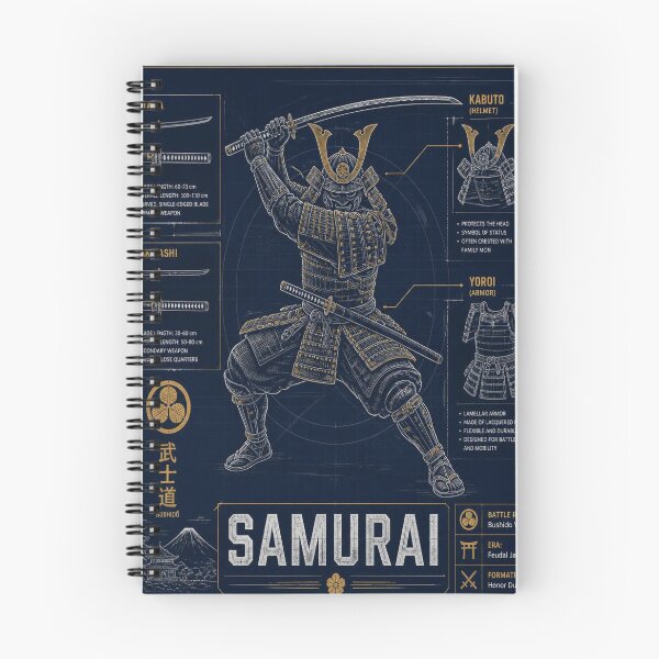 Item preview, Samurai Blueprint | Japanese Warrior Technical Illustration | Bushido Armor & Katana Design designed and sold by SunnyDesign82.