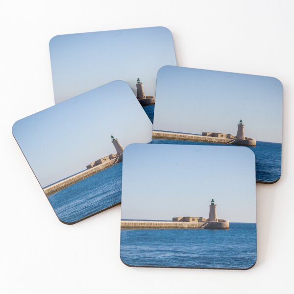 Item preview, Lighthouse on a Stone Pier Over Calm Blue Sea Under Clear Sky at Coastal Breakwater designed and sold by Nmallia.