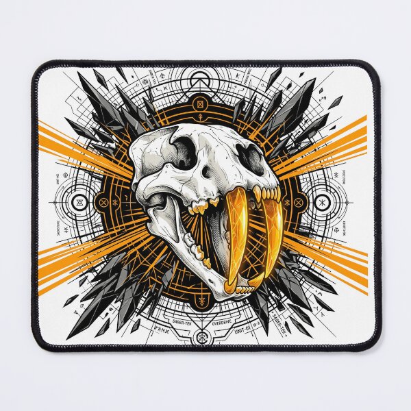 Item preview, Cyber Sabertooth Skull Neon Amber - Super Chaotic Maximalist Art designed and sold by krish-prints.