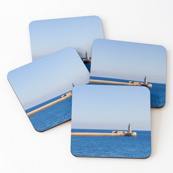 Item preview, Lighthouse on a Stone Pier Over Calm Blue Sea Under Clear Sky at Coastal Breakwater designed and sold by Nmallia.