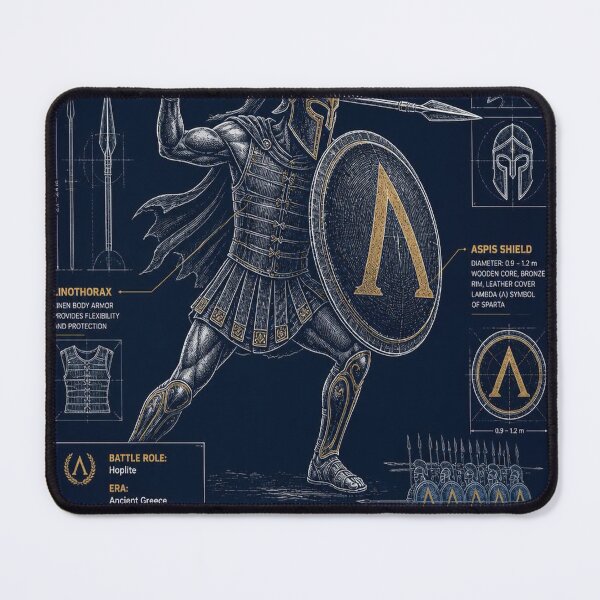 Item preview, Spartan Blueprint | Ancient Greek Hoplite Technical Illustration | Spear Shield & Helmet Design designed and sold by SunnyDesign82.