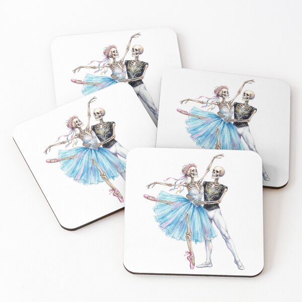 Item preview, Romantic skeleton ballet dancers in watercolor for Halloween designed and sold by VibranPalette.