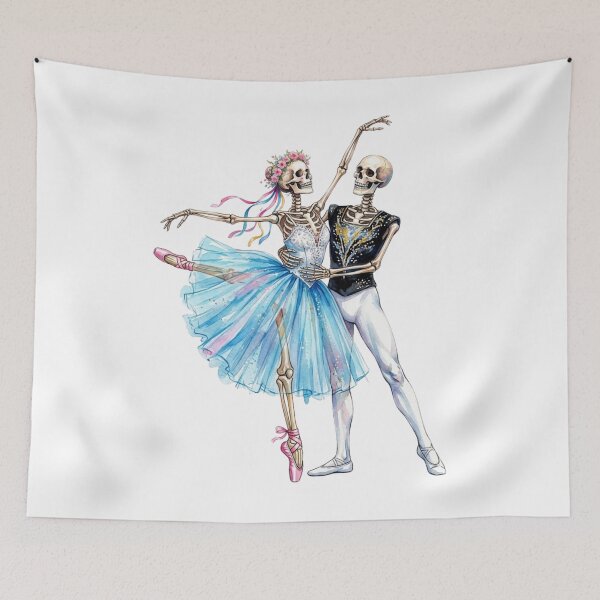 Item preview, Romantic skeleton ballet dancers in watercolor for Halloween designed and sold by VibranPalette.