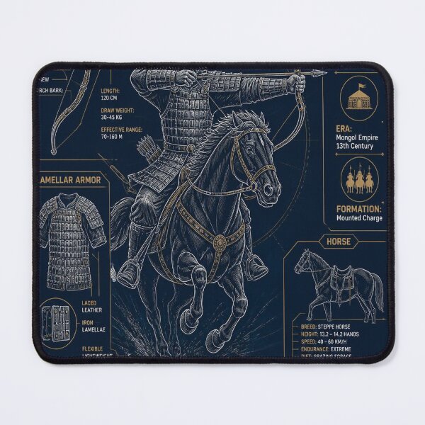Item preview, Mongol Warrior Blueprint | Horse Archer Technical Illustration | Composite Bow & Lamellar Armor designed and sold by SunnyDesign82.