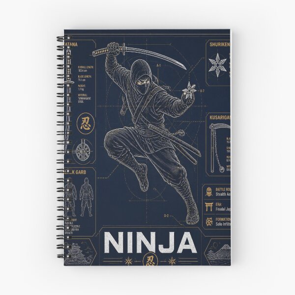 Item preview, Ninja Blueprint | Japanese Stealth Assassin Technical Illustration | Katana & Shuriken Design designed and sold by SunnyDesign82.