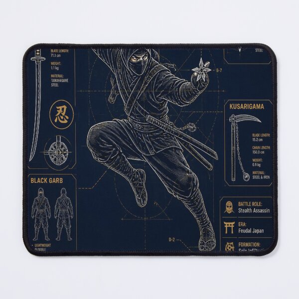 Item preview, Ninja Blueprint | Japanese Stealth Assassin Technical Illustration | Katana & Shuriken Design designed and sold by SunnyDesign82.