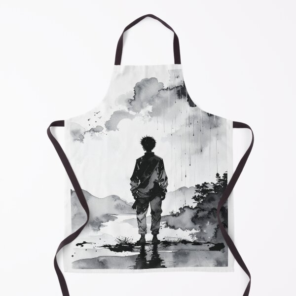 Item preview, Anime Boy Rain Landscape Ink Illustration designed and sold by BetweenForms.