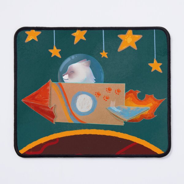 Item preview, Cat in Cardboard Rocket Flying Off to Space designed and sold by CosmicNCozy.