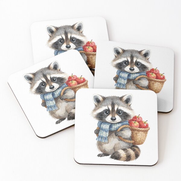 Artikelvorschau, Autumn Raccoon Sticker | Cute Fall Raccoon with Apples entworfen und verkauft von AillustriaAK.