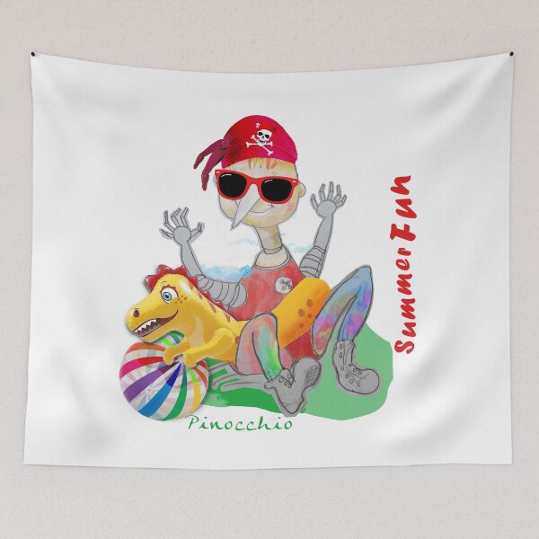 Item preview, Summer Fun Playing Wood PINOCCHIO with Swimming Dinosaur (Original Drawing by ACCI) designed and sold by VanyssaGraphics.