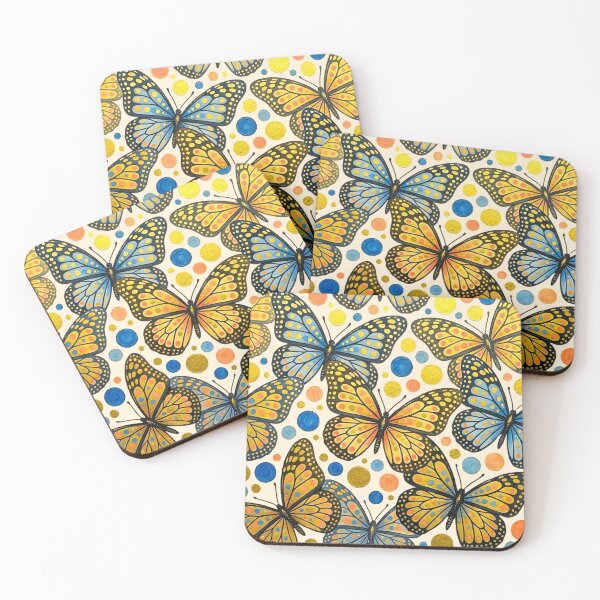Item preview, Blue Yellow Orange Butterfly Detailed Wings with Matching Circles Spiritual Art designed and sold by Good Vibes .