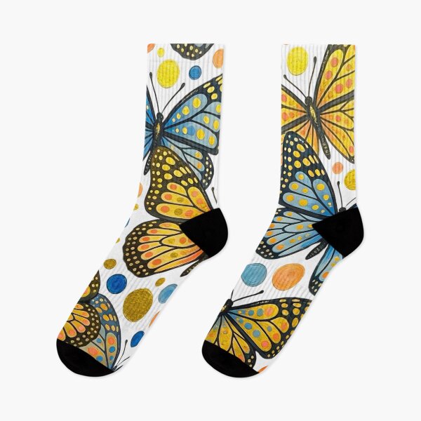 Item preview, Blue Yellow Orange Butterfly Detailed Wings with Matching Circles Spiritual Art designed and sold by Good Vibes .