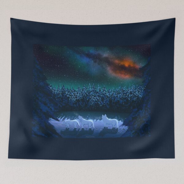 Item preview, Three wolves in winter forest night sky stars designed and sold by Witseart.