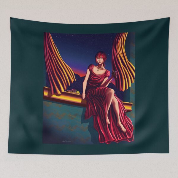 Item preview, Beautiful girl in a red dress sitting on window designed and sold by Witseart.