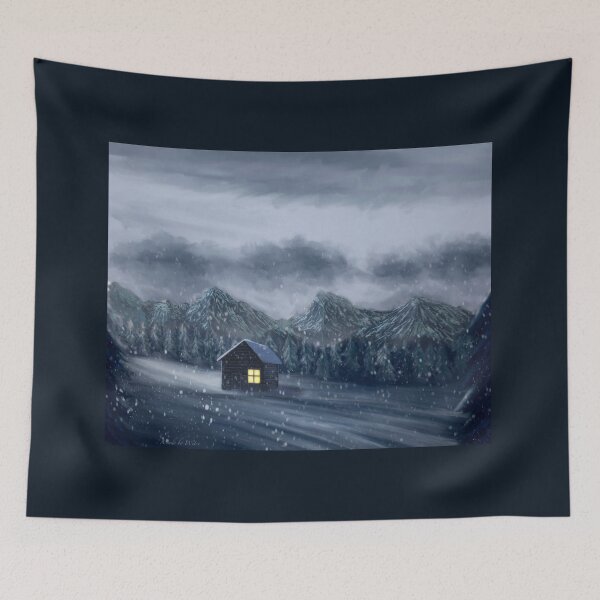 Item preview, Lonely cabin in winter forest while snowing designed and sold by Witseart.