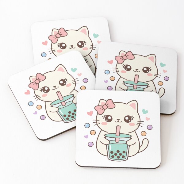 Item preview, Adorable Kawaii Cat with Pastel Boba Tea designed and sold by MoonlitDoodles1.