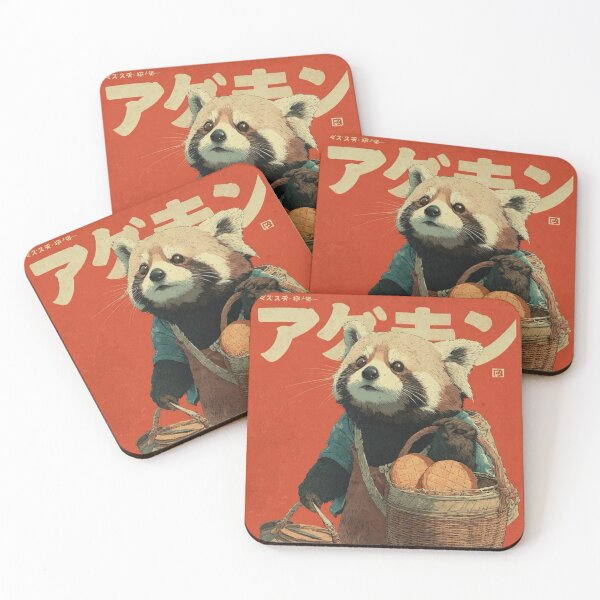 Item preview, red panda vintage japanese poster designed and sold by lilypadblue.