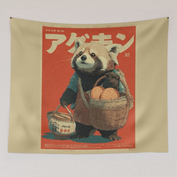 Item preview, red panda vintage japanese poster designed and sold by lilypadblue.