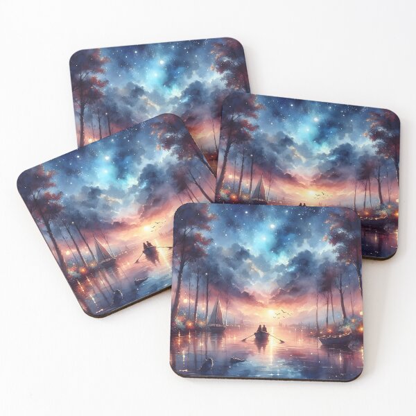 Item preview, Anniversary Starry Boat Scene – Romantic Cosmic Nature Art designed and sold by stylishdzign.