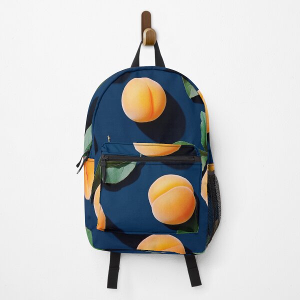 Item preview, Pattern of vibrant apricots with green leaves on rich navy blue background designed and sold by Stardust Closet.