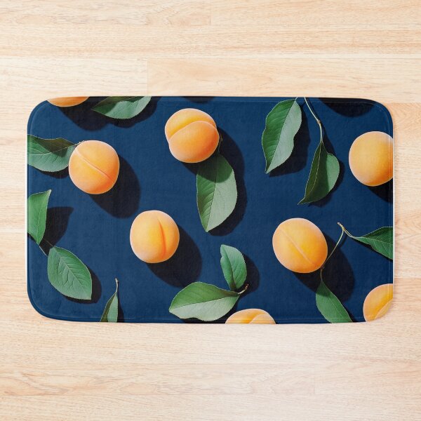 Item preview, Pattern of vibrant apricots with green leaves on rich navy blue background designed and sold by Stardust Closet.
