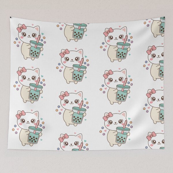 Item preview, Cute Kawaii Siamese Cat with Boba Bubble Tea designed and sold by MoonlitDoodles1.