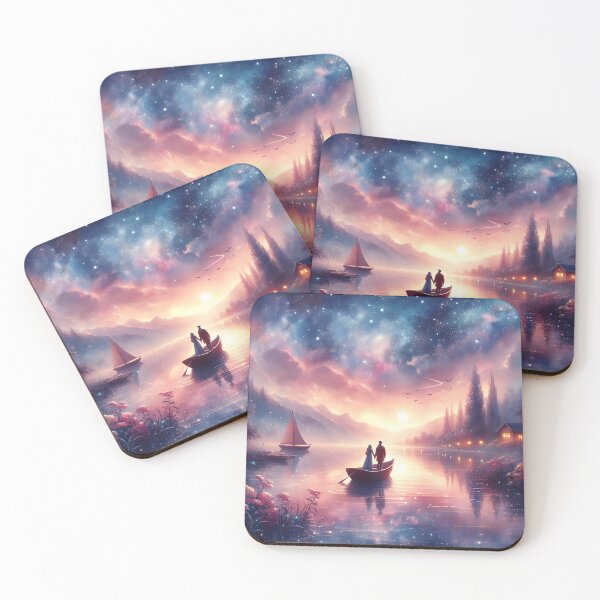 Item preview, Anniversary Starry Boat Scene – Romantic Cosmic Nature Art designed and sold by stylishdzign.