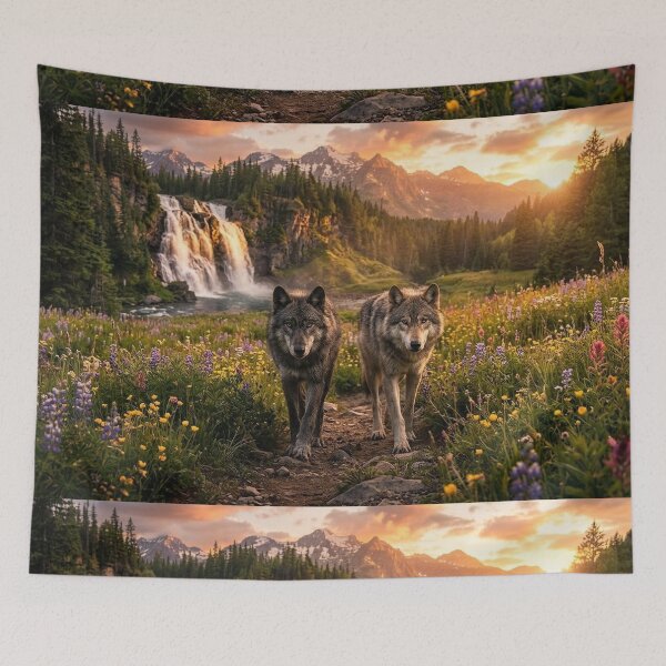 Item preview, Wolves Forest Mountain Waterfall Path designed and sold by RAFTECHORG.